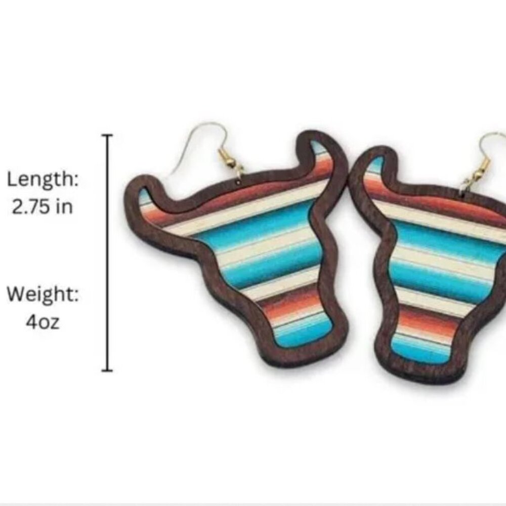 NWT Santa Fe Stripes Brown Cow Print Style Wooden Earrings - Picture 2 of 5